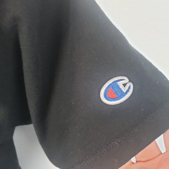 Champion T-Shirt Men's Medium M Short Sleeve Crew Neck Graphic Logo Black / A182 - Picture 3 of 4